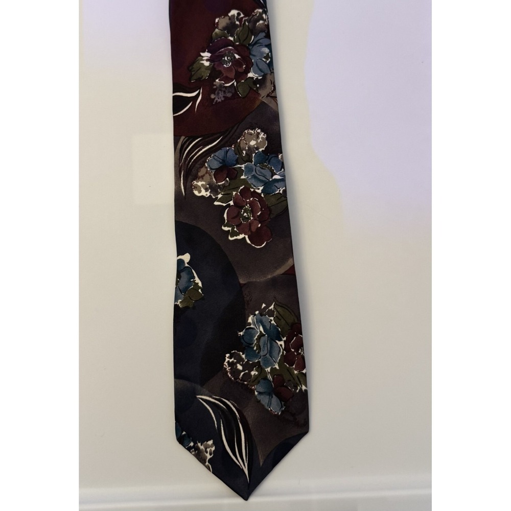Paul Rodon Couture Silk Tie Italy Abstract Floral Burgundy Blue Vintage EUC